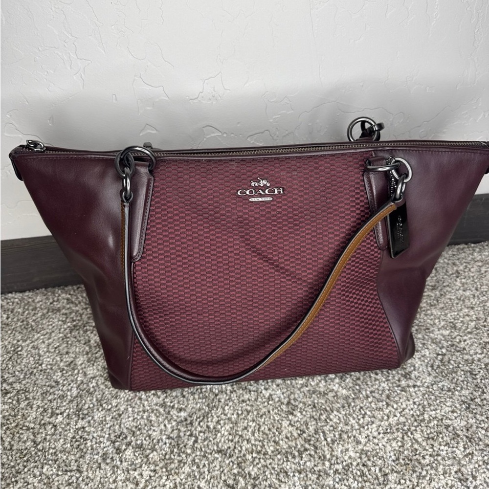 Coach Maroon Textured Tote Bag